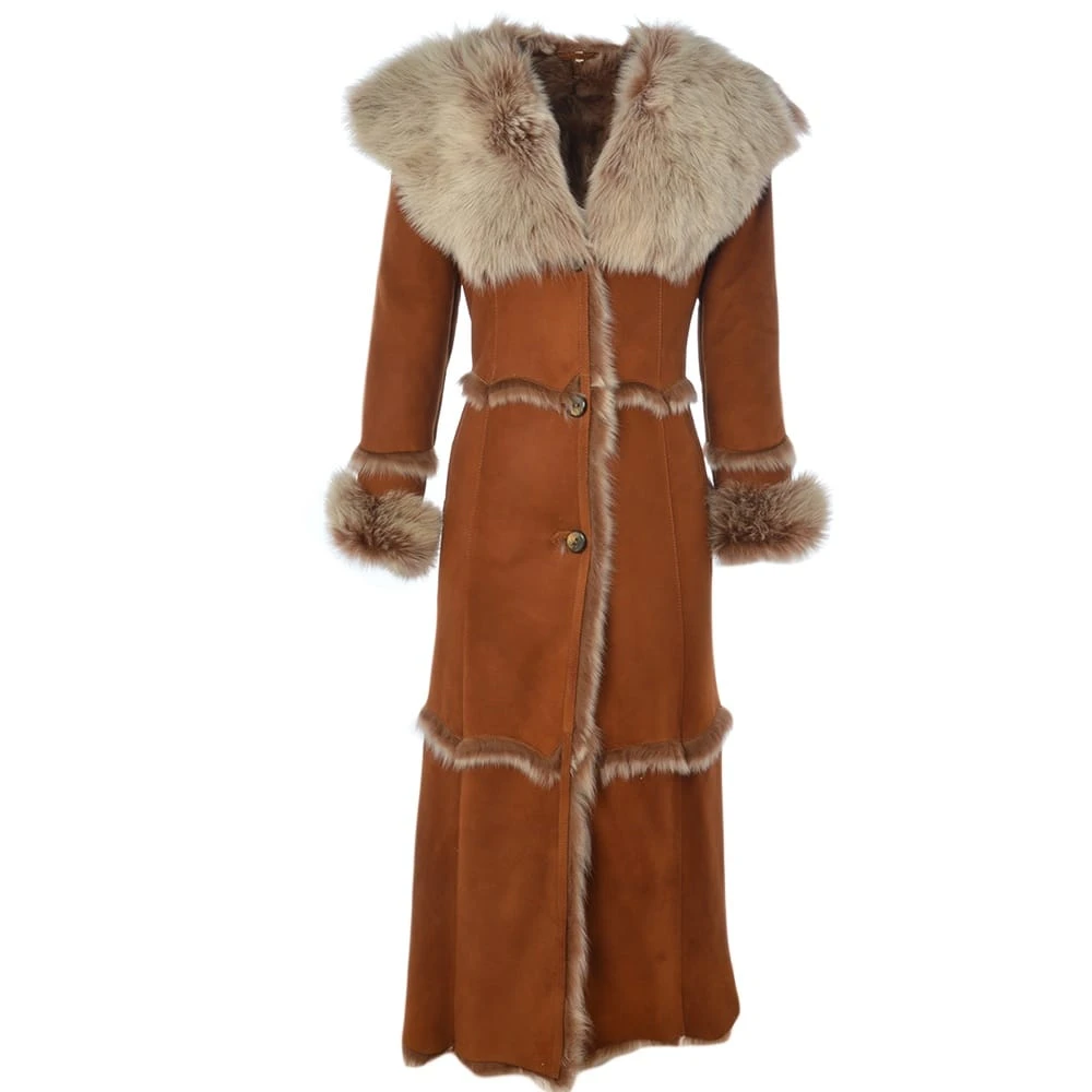 Long Length Sheepskin Coat Tan : Sophia 3 Long Length Sheepskin Coat Tan : Sophia