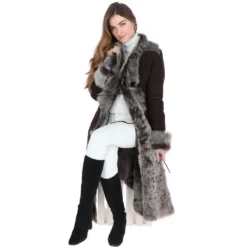 Long Length Toscana Suede Leather Coat Brown : Alaska -Default Template 2 long length toscana suede leather coat brown alaska p882 25041 image