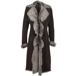 Long Length Toscana Suede Leather Coat Brown : Alaska