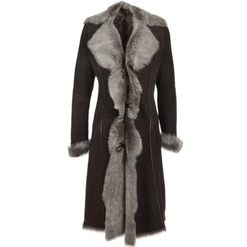 Long Length Toscana Suede Leather Coat Brown : Alaska