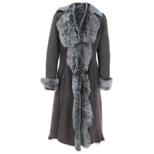 Long Length Toscana Suede Leather Coat Gray : Alaska