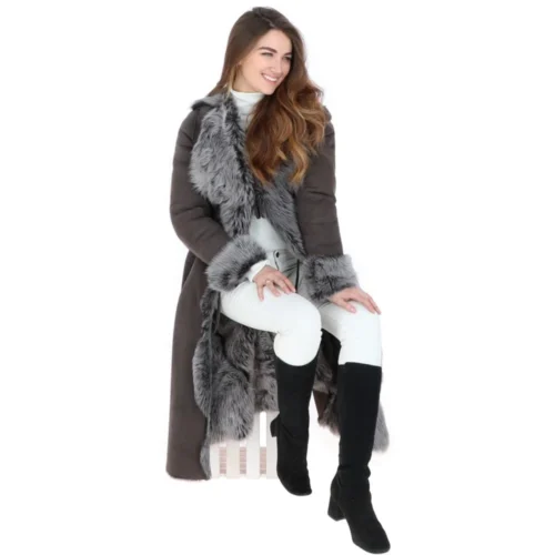 Long Length Toscana Suede Leather Coat Gray : Alaska 14 Long Length Toscana Suede Leather Coat Gray : Alaska -The Bridge Store long length toscana suede leather coat gray alaska p6822 25110 image