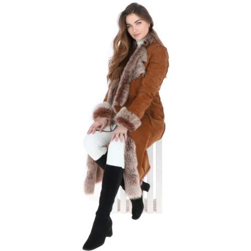 Long Length Toscana Suede Leather Coat Tan : Alaska -The Bridge Store long length toscana suede leather coat tan alaska p883 25035 image