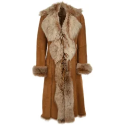 Long Length Toscana Suede Leather Coat Tan : Alaska