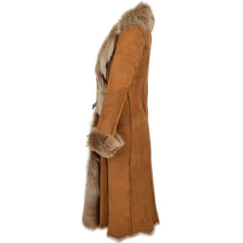Long Length Toscana Suede Leather Coat Tan : Alaska -The Bridge Store long length toscana suede leather coat tan alaska p883 3803 image