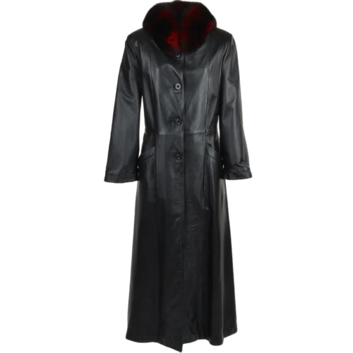 Long Length Trench Coat Fox Trim Black : Collena