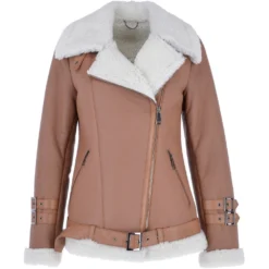 Luxury Side Zip Sheepskin Pilot Jacket Light Tan : Caitlin