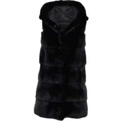Reversible Mink Hooded Gilet Black : Topaz
