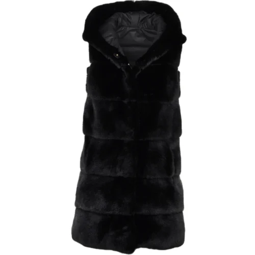 Reversible Mink Hooded Gilet Black : Topaz