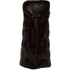 Reversible Mink Hooded Gilet Brown : Topaz