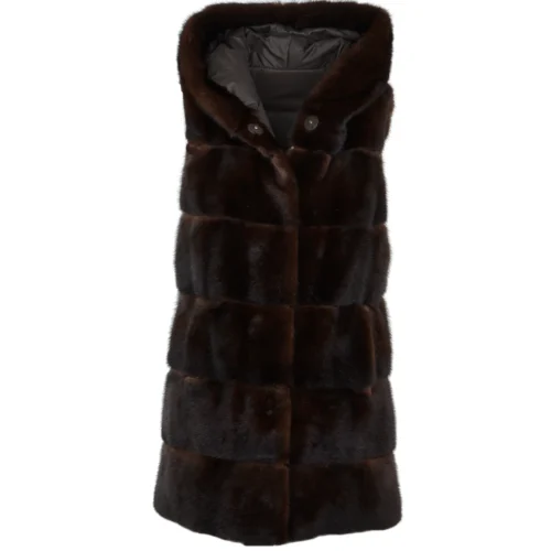 Reversible Mink Hooded Gilet Brown : Topaz
