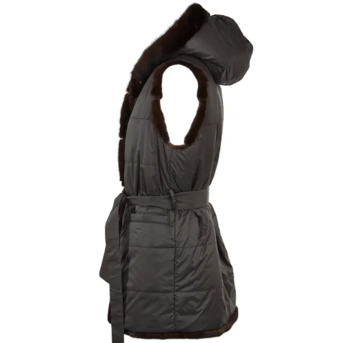 Reversible Mink Hooded Gilet Brown : Topaz -The Bridge Store reversible mink hooded gilet brown topaz p1420 7007 image