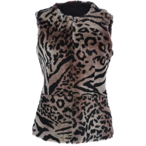 Reversible Suede And Leopard Print Sheepskin Gilet Leo/Brown : Lixue