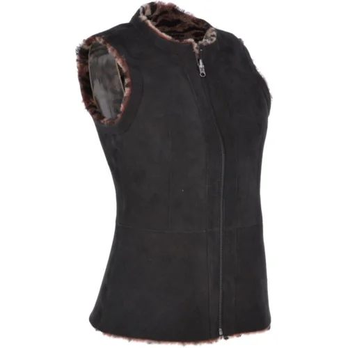 Reversible Suede And Leopard Print Sheepskin Gilet Leo/Brown : Lixue -The Bridge Store reversible suede and leopard print sheepskin gilet leo brown lixue p2956 13181 image