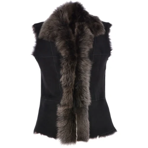 Reversible Toscana Suede Leather Gilet Black : Kashmina