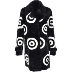 Sheepskin Coat With Roundel Detail Black/ White: Leilani
