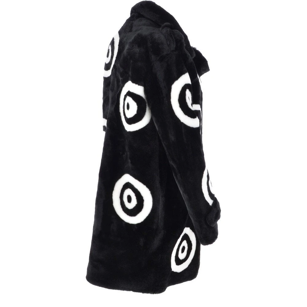 Sheepskin Coat With Roundel Detail Black/ White: Leilani 6 Sheepskin Coat With Roundel Detail Black/ White: Leilani - Image 4