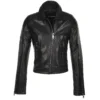 Short Cropped Vegetable Tanned Leather Biker Jacket Black : Daniela -Default Template 2 short cropped vegetable tanned leather biker jacket black daniela p1394 6337 image