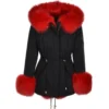 Short Hooded Toscana Tipped Fox Fur Parka With Fur Trim Lining Black/red: -Default Template 2 short hooded toscana tipped fox fur parka with fur trim lining black red p1434 6354 image