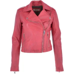 Short Leather Biker Jacket Raspberry : Brooklyn