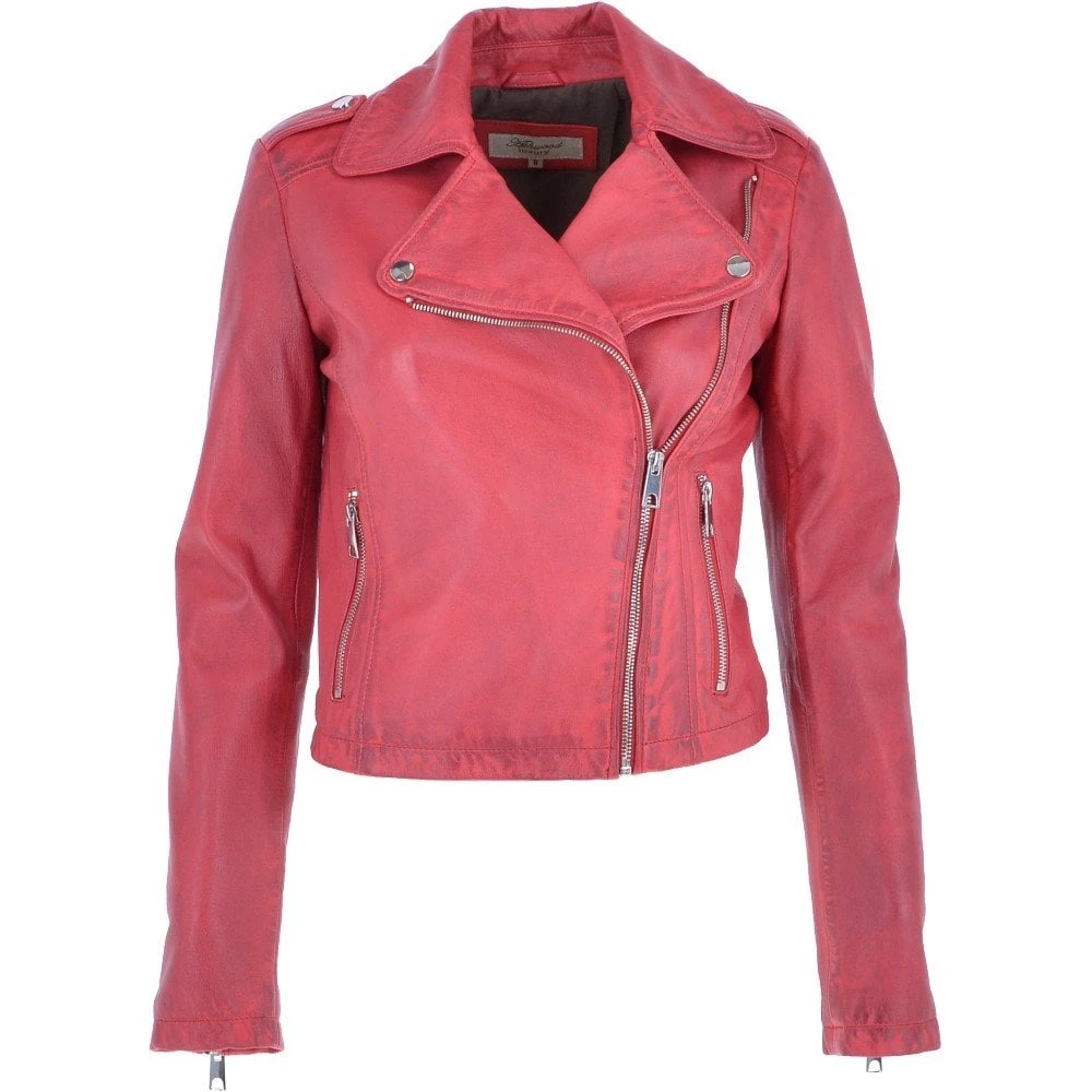 Short Leather Biker Jacket Raspberry : Brooklyn 3 Short Leather Biker Jacket Raspberry : Brooklyn