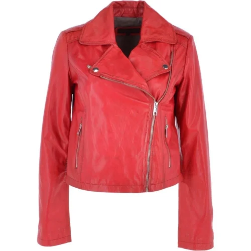 Short Leather Biker Jacket Red : Brooklyn