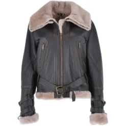 Short Oversize Sheepskin Aviator Flying Jacket Brown/Cream : Wynter