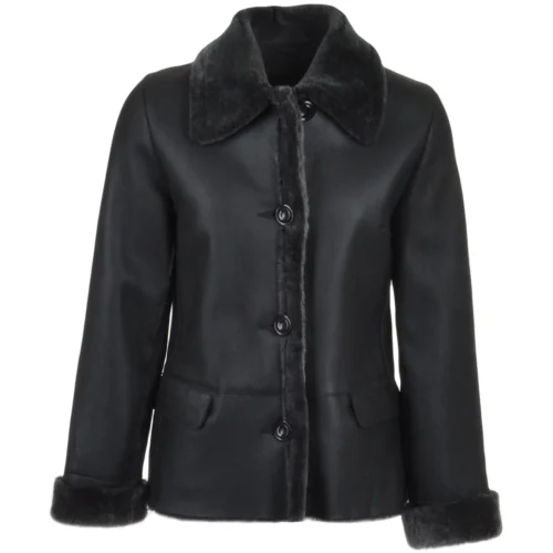 Short Shearling Jacket Black : Elissa