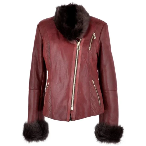 Short Toscana Biker Style Sheepskin Jacket Bordeaux: Evelyn