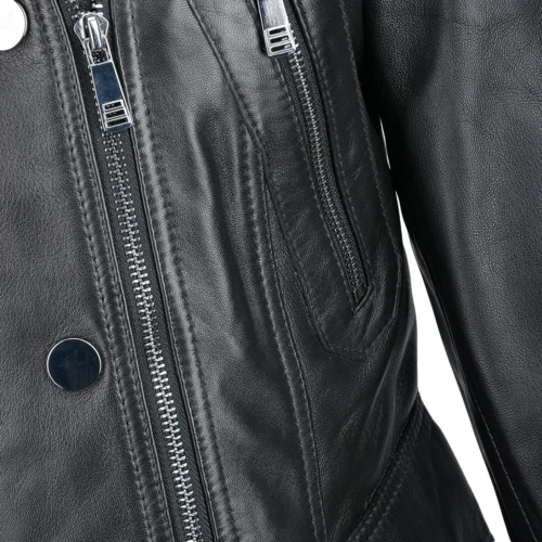 Short Vegetable Tanned Leather Biker Jacket Black : Sabine 11 Short Vegetable Tanned Leather Biker Jacket Black : Sabine -The Bridge Store short vegetable tanned leather biker jacket black sabine p1423 10520 image