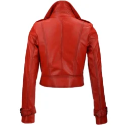 Short Vegetable Tanned Leather Biker Jacket Red : Sabine -Default Template 2 short vegetable tanned leather biker jacket red sabine p2309 10525 image
