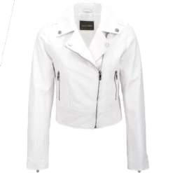 Short Vegetable Tanned Leather Biker Jacket White : Jenner