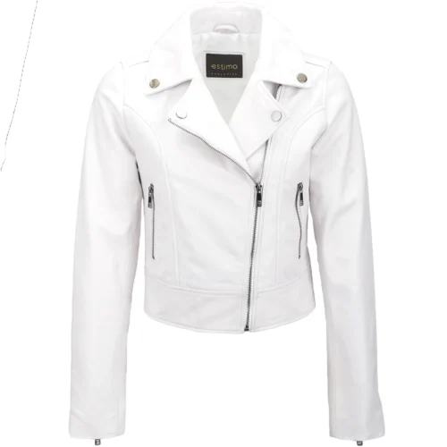 Short Vegetable Tanned Leather Biker Jacket White : Jenner