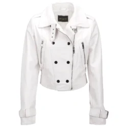 Short Vegetable Tanned Leather Biker Jacket White : Sabine