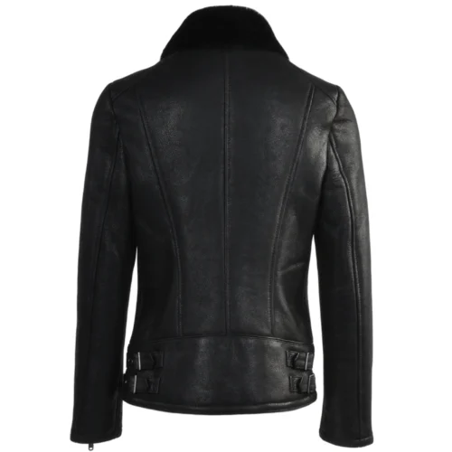 Side Zip Biker Sheepskin Pilot Jacket Black : Micaela -The Bridge Store side zip biker sheepskin pilot jacket black micaela p1297 5705 image