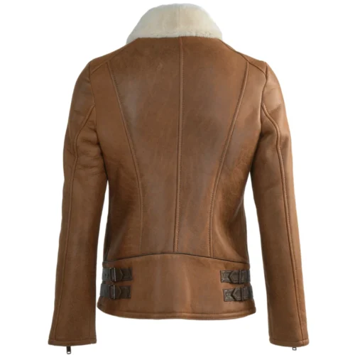 Side Zip Biker Sheepskin Pilot Jacket Whiskey/cream: Micaela -The Bridge Store side zip biker sheepskin pilot jacket whiskey cream micaela p1299 5715 image
