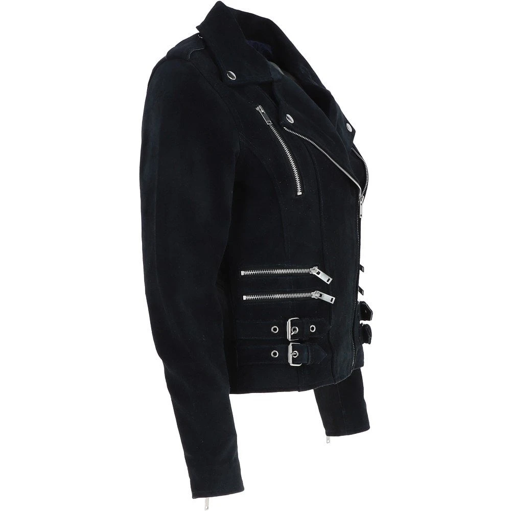 Split Suede Biker Jacket Navy: Rebel 6 Split Suede Biker Jacket Navy: Rebel - Image 4
