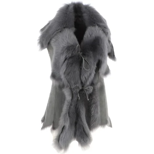 Toscana Double Collar Suede Leather Gilet Mineral Grey: Pegasus