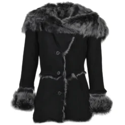 Toscana Long Haired Shearling Jacket With Large Hood Black : Muna