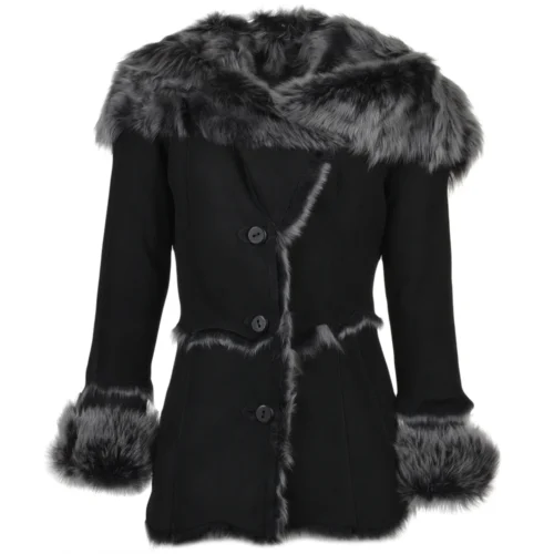 Toscana Long Haired Shearling Jacket With Large Hood Black : Muna