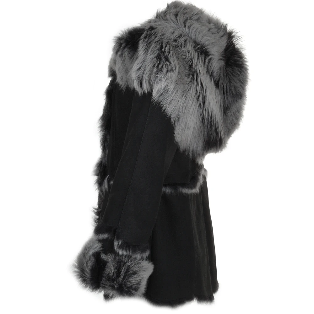 Toscana Long Haired Shearling Jacket With Large Hood Black : Muna 4 Toscana Long Haired Shearling Jacket With Large Hood Black : Muna - Image 2