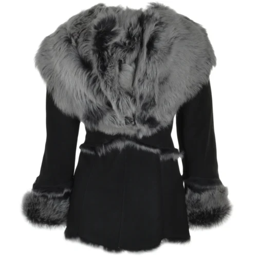 Toscana Long Haired Shearling Jacket With Large Hood Black : Muna -The Bridge Store toscana long haired shearling jacket with large hood black muna p852 3649 image