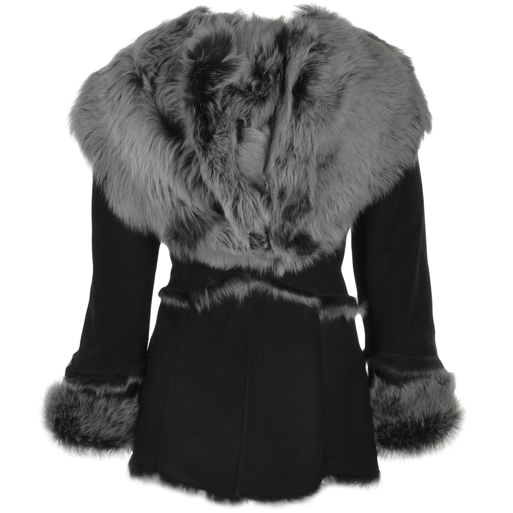 Toscana Long Haired Shearling Jacket With Large Hood Black : Muna 5 Toscana Long Haired Shearling Jacket With Large Hood Black : Muna - Image 3