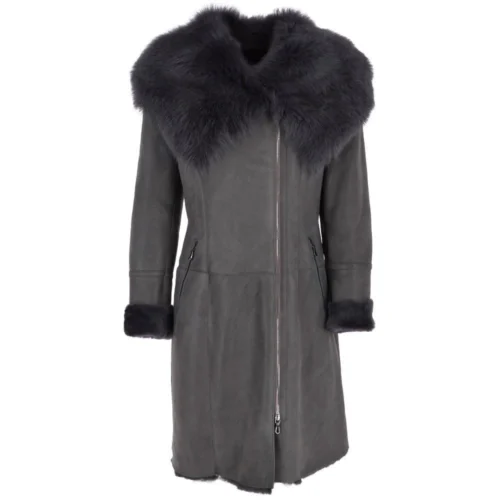 Toscana Longhaired Hooded Shearling Coat Grey : Myrina