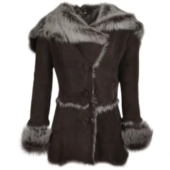 Toscana Longhaired Shearling Jacket With Large Hood Brown : Muna