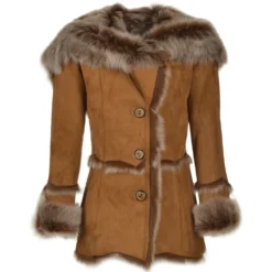 Toscana Longhaired Shearling Jacket With Large Hood Tan : Muna