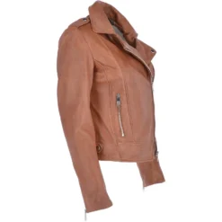 Twin Zip Fastening Leather Jacket Cognac : Ciara -Default Template 2 twin zip fastening leather jacket cognac ciara p3698 16095 image