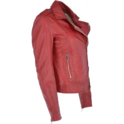 Twin Zip Fastening Leather Jacket Red : Ciara -Default Template 2 twin zip fastening leather jacket red ciara p3699 16099 image