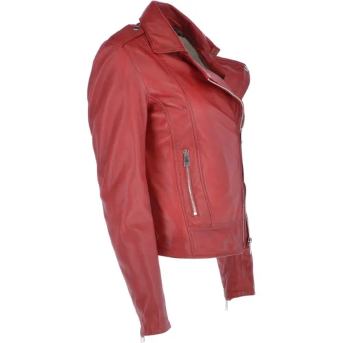 Twin Zip Fastening Leather Jacket Red : Ciara 9 Twin Zip Fastening Leather Jacket Red : Ciara -The Bridge Store twin zip fastening leather jacket red ciara p3699 16099 image