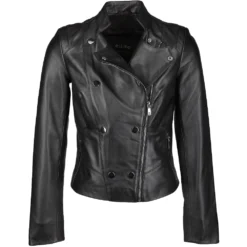Vegetable Tanned Leather Biker Jacket Black : Rosabel
